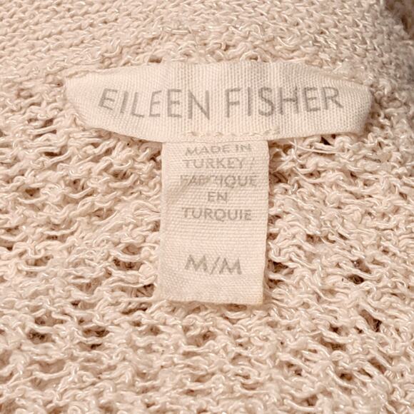 EILEEN FISHER Cream Natural Open Knit Long Cardigan Sweater Medium 3/4 Sleeve - Picture 5 of 8
